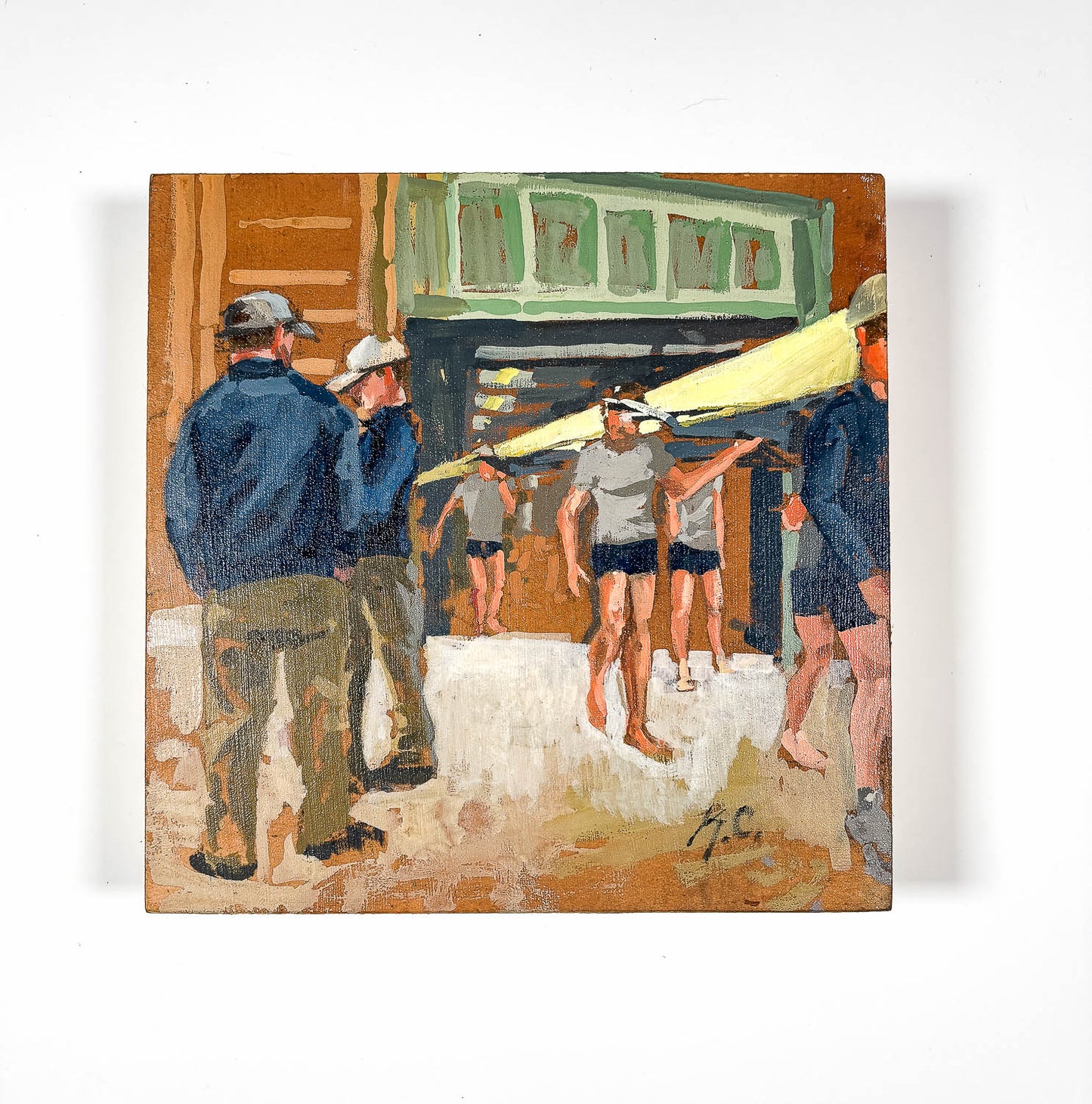 Coaches Meeting | 8"x8" Original Oil and Acrylic on Board