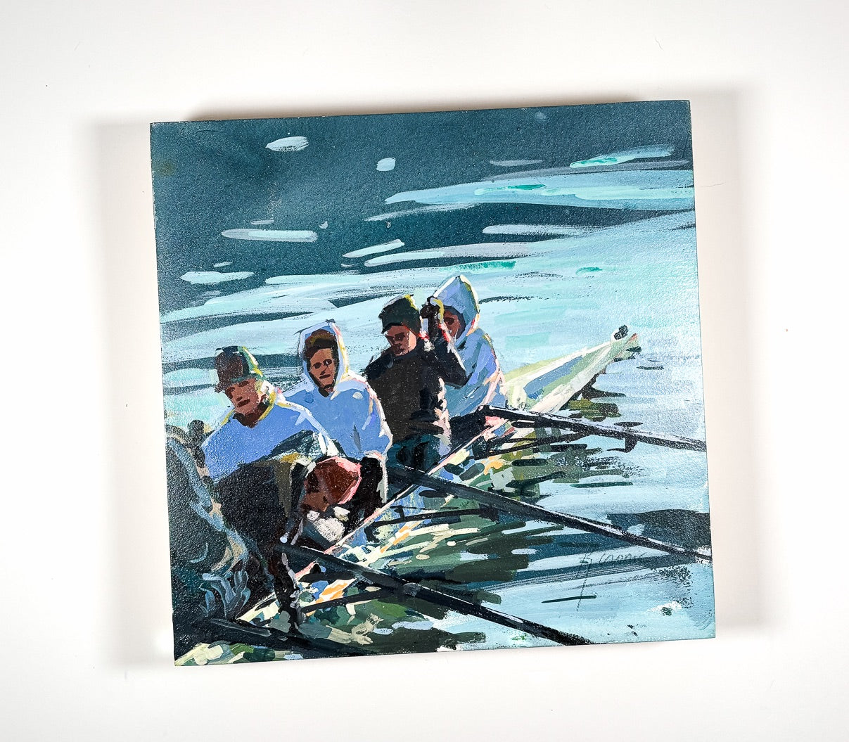 We Row at Dawn 1 | 12"x12" Original Gouache on Board
