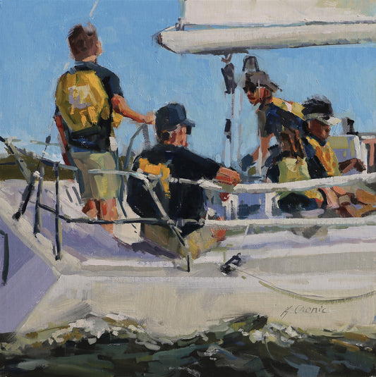 Prepare to Tack | 12"x12" Original Framed Oil Painting